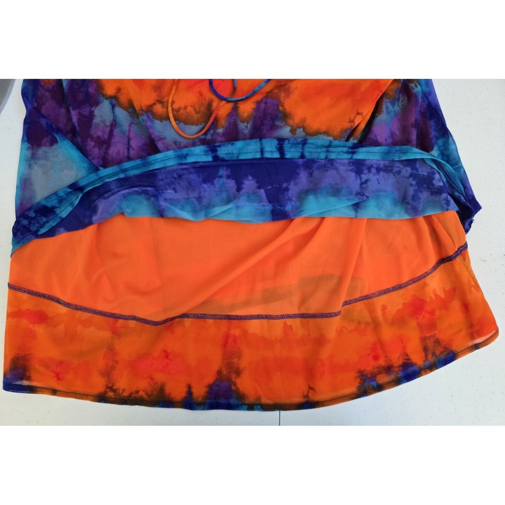 Worthington Women's L Orange Blue Purple Tie Dye Layered Chiffon Cross Tie‎ Tank - Picture 7 of 16